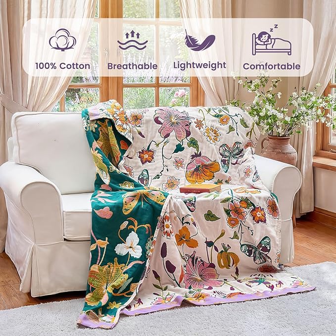 MSGKV Boho Throw Blanket 90"x90" Floral Blanket - Image 2