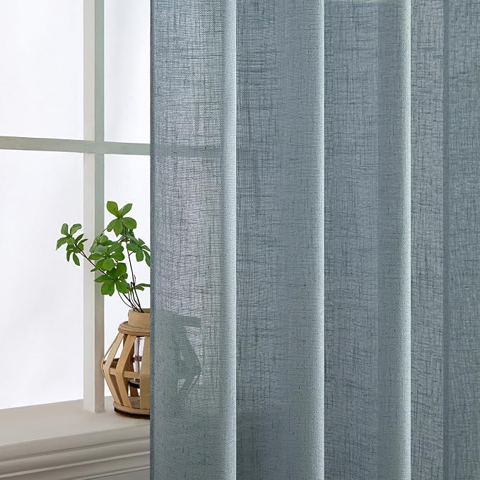 MIULEE Dusty Blue Short Linen Curtains 45 Inch Length 2 Panels - Image 5