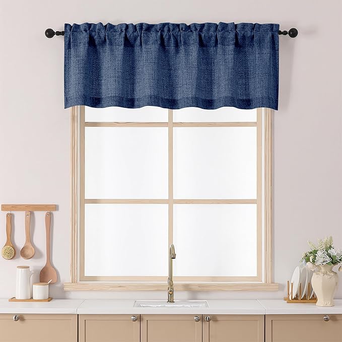 Chyhomenyc Navy Blue Valance for Windows, Light Filtering Faux Linen Slub by Chyhomenyc