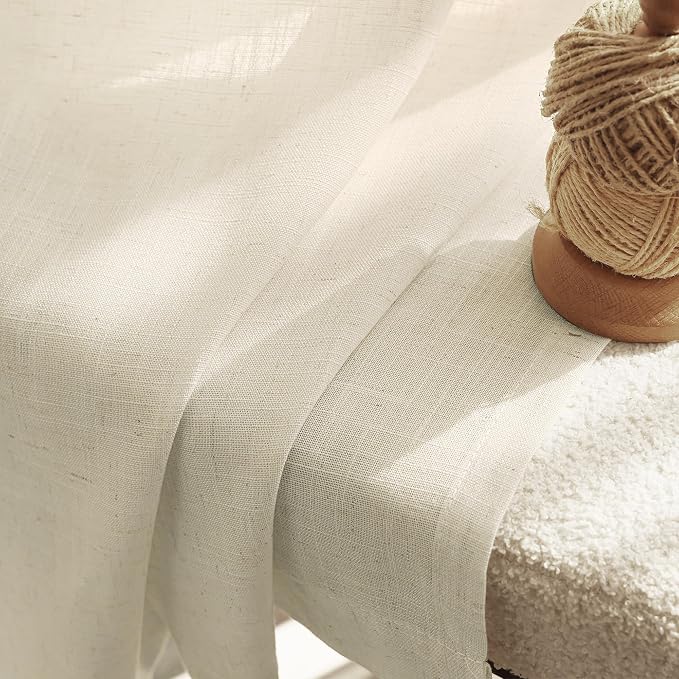Faux Linen Beige Curtains 144 inches Long - Image 4