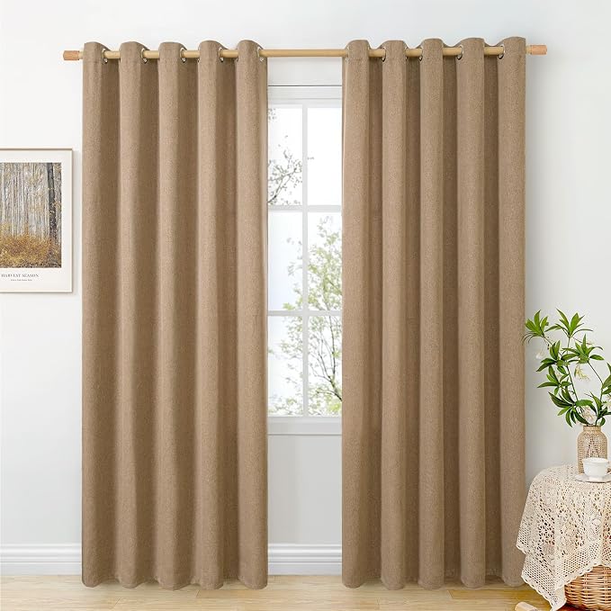 BGment Camel Linen Curtains for Living Room 84 Inch Length 2 Panels Set by BGment