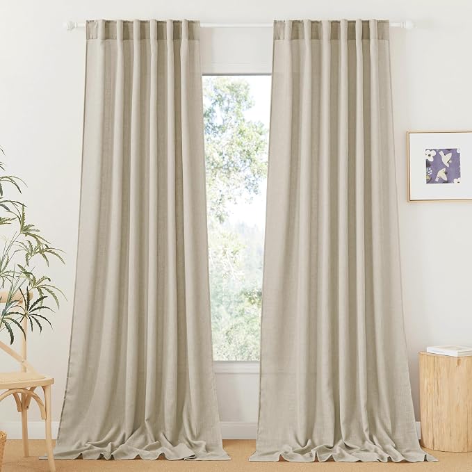 RYB HOME Semi Sheer Curtains 102 inches Long, Back Tab Light Filtering Half by RYBHOME