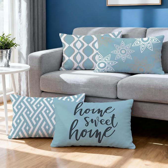 Hexagram Blue Geometric Pillow Covers 12x20 Set of 4, Decorative Outdoor Modern - Image 2