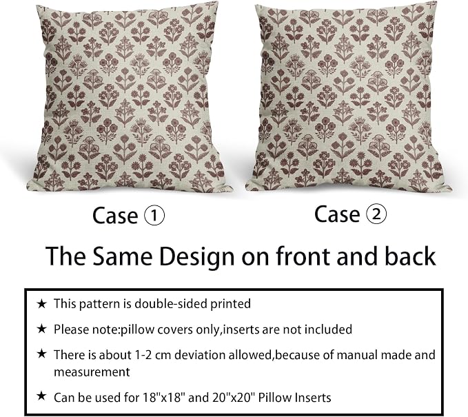 Burgundy Red Floral Pillow Covers 16x16 Inch Set of 2, Vintage Flower Block - Image 6