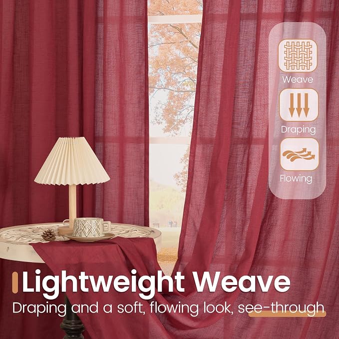 BGment Burgundy Linen Curtains 45 Inch Length - Image 4