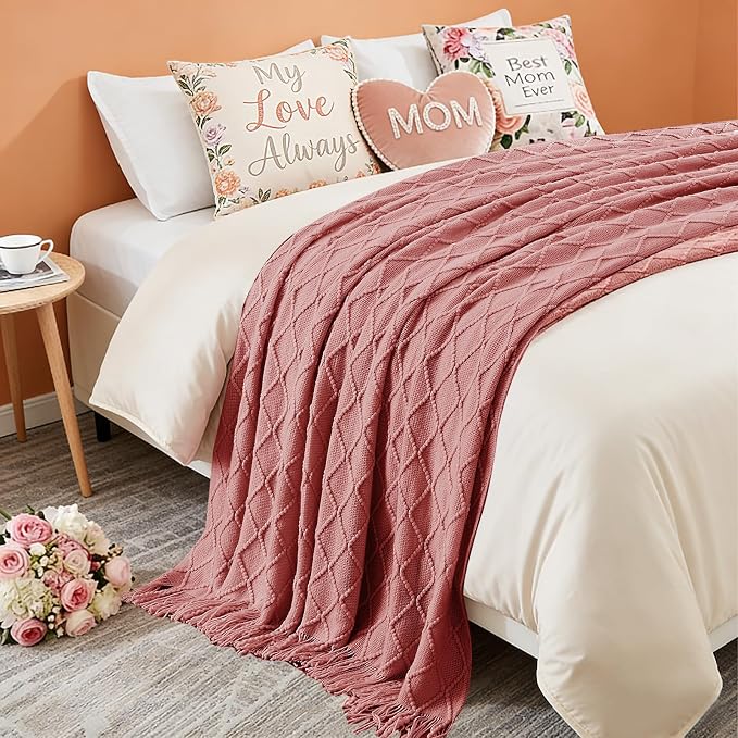 inhand Coral Pink Knitted Throw Blanket - Image 7