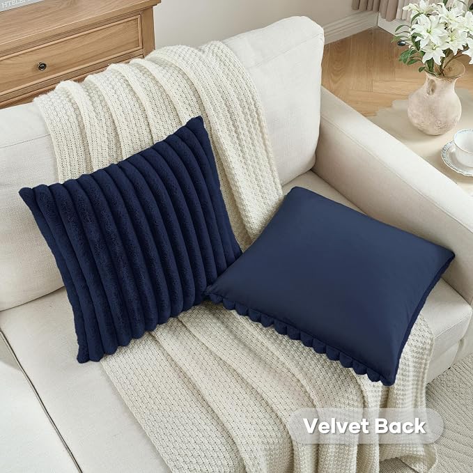 FUTEI Dark Navy Decorative Throw Pillow Covers Set of 2, 20x20 Inch Soft Fluffy - Image 4