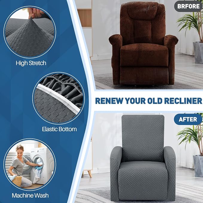 YEMYHOM 3 Pieces Stretch Recliner Slipcover Latest Jacquard Small Recliner - Image 4