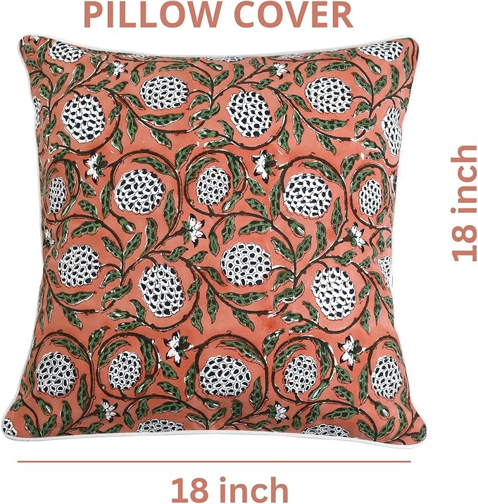 Ridhi Block Print Dark Salmon Pink Pillow Cover 18" x 18" Decorative Couch - Image 4