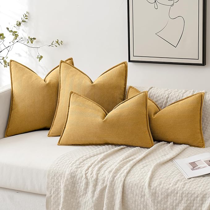 MIULEE Pack of 2 Gold Decorative Pillow Covers 20x20 Inch Soft Chenille - Image 4