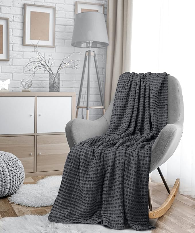 Utopia Bedding Charcoal 100% Cotton Waffle Blanket 300 GSM Soft Lightweight - Image 8