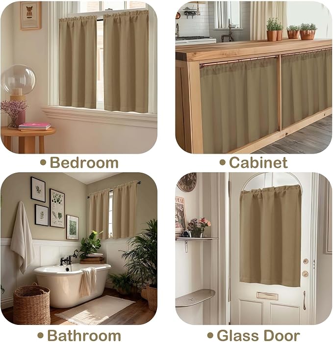 OVZME Taupe Blackout Curtains for Small Window Treatment, Light Blocking Short - Image 5
