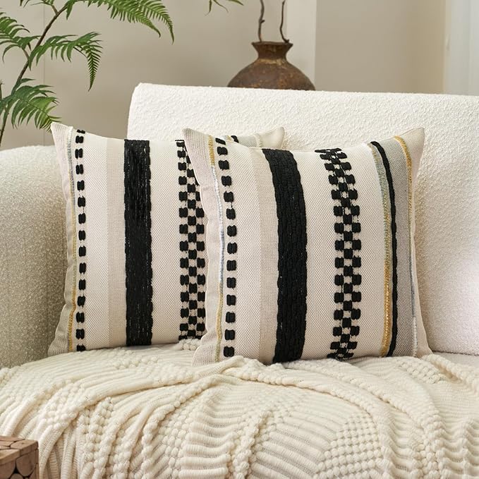 Aeckself Boho Throw Pillow Covers 18x18 Inch Set of 2, Farmhouse Decorative by AECKSELF