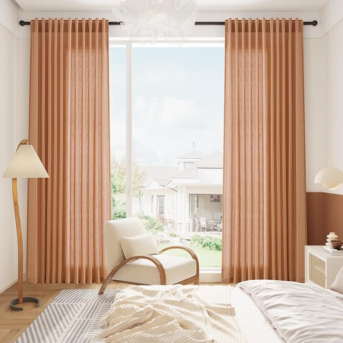 Nanspring Peach Quartz Linen Curtains 108 Inch Length 2 Panel Set Back Tab Loop - Image 8
