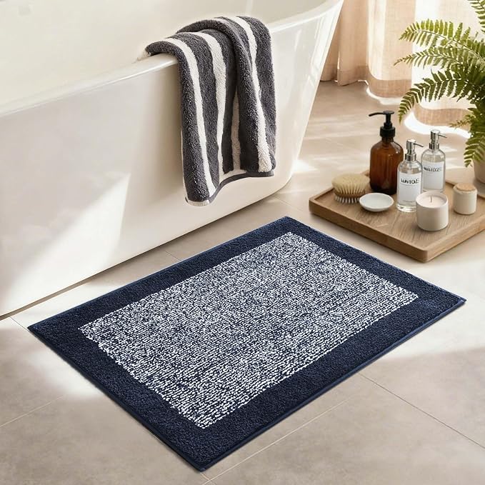 36x24 Large Bathroom Rugs Washable Non Slip, Dark Blue Bath Mat - Image 3