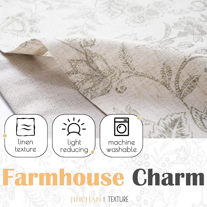 JINCHAN Linen Valance Curtain Farmhouse Grey Floral Printed Small Window Curtain - Image 4
