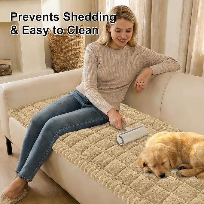 Smiry Non Slip Couch Covers for Dogs, Fuzzy Pet Couch Covers for 3 Cushion Sofa - Image 3
