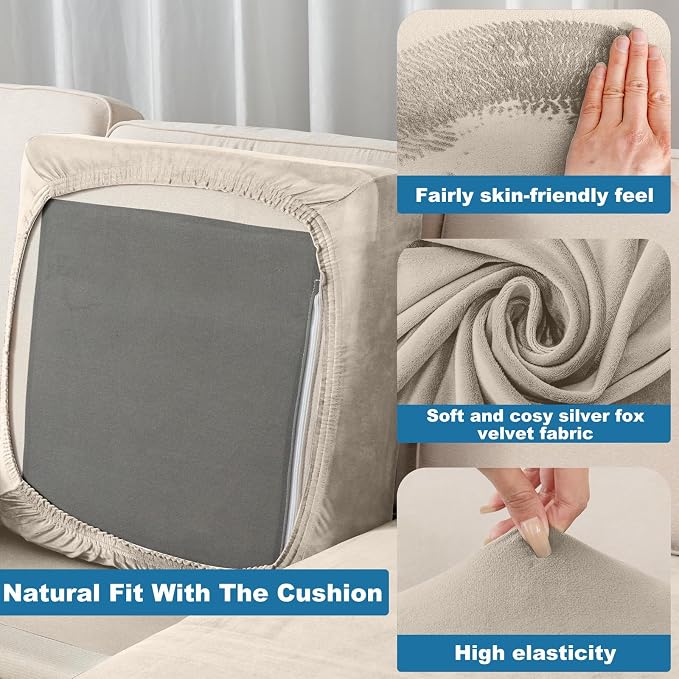Couch Cover Stretch Velvet Sofa Cushion Cover 2-Piece - Image 5