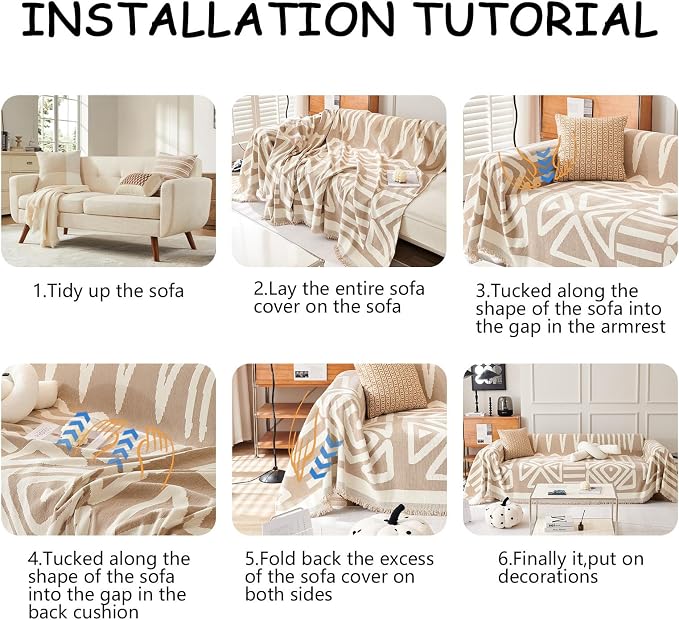 HANDONTIME Sofa Covers for Sectional Sofa Set Boho Couch Cover for Dogs Khaki - Image 7