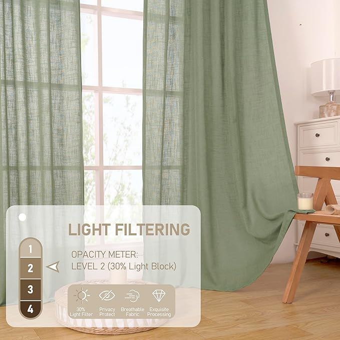 LAMIT Sage Green 80 inch Linen Curtains - Image 4