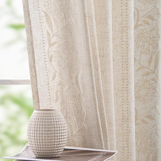 jinchan Winslow Linen Curtains for Living Room Floral Curtains 96 Inch Length - Image 8