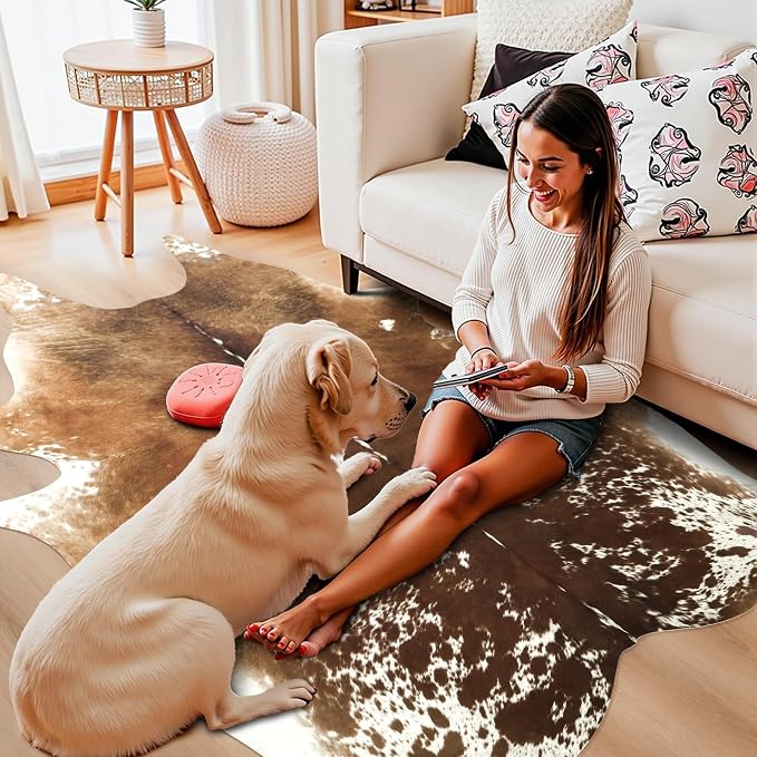 Easycozy Faux Cowhide Cow Print Rug: 4.6 x 5.2 Western Decor Faux Cowhide - Image 8