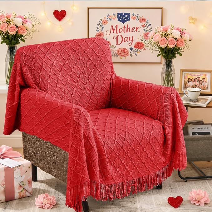 inhand Red Knitted Throw Blanket - Image 3