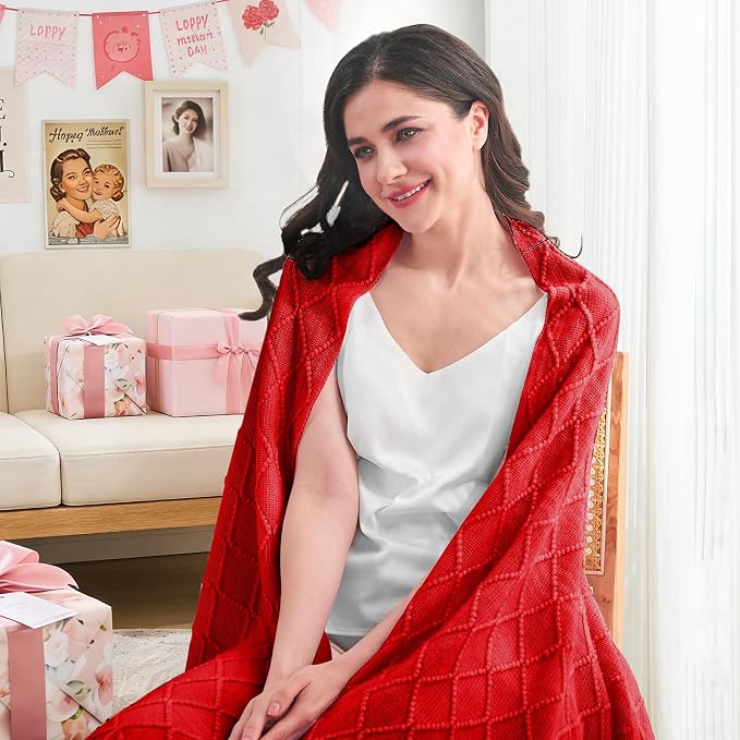 inhand Red Knitted Throw Blanket - Image 2