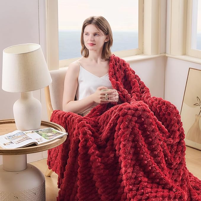 NEWCOSPLAY Super Soft Twin Blanket Red Premium Silky Flannel Fleece 3D Clouds - Image 2