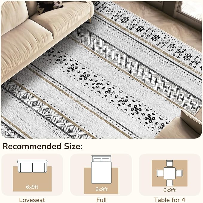 BESTSWEETIE 6x9 Area Rugs for Living Room Washable Moroccan Farmhouse Neutral - Image 5