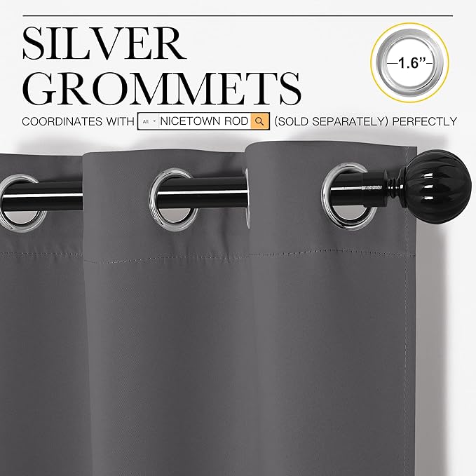 NICETOWN Grey Blackout Curtain Panels 48 inch Long Set of 2 - Image 3