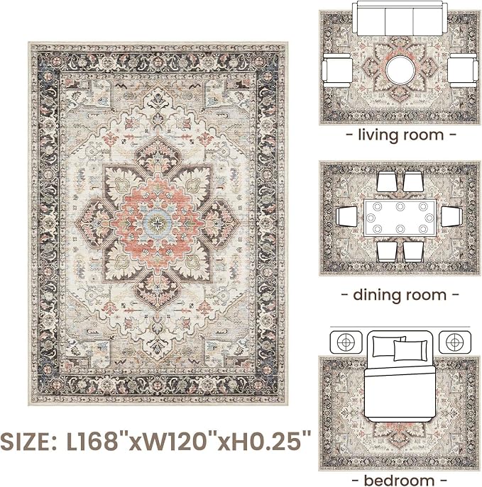Area Rug 10x14 for Living Room, Medallion Printed Ultra-Thin Soft Large Carpet - Image 8