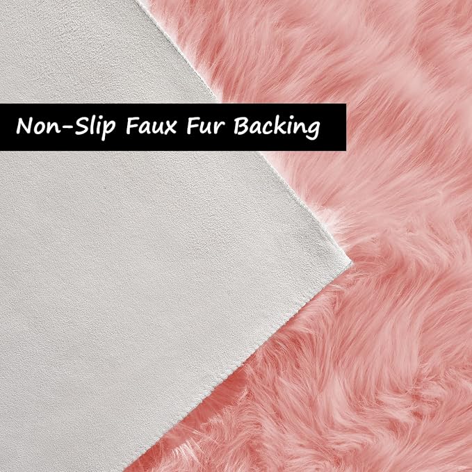 Goolela Pink Area Rug 8x10 Fluffy Fuzzy Furry Rug - Image 3