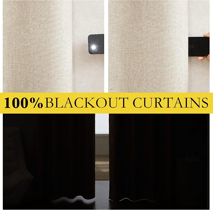 NICETOWN 100% Absolutely Blackout Linen Curtains - Image 2