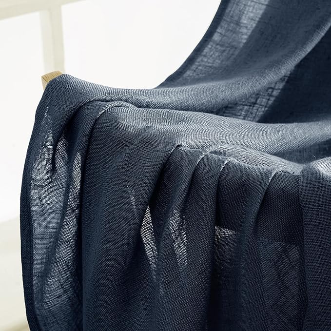 MIULEE Navy Blue Short Linen Curtains 45 Inch Length 2 Panels - Image 6