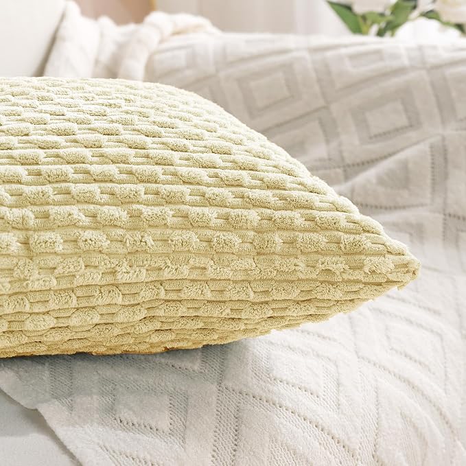 Set of 4 Pale Yellow Decorative Throw Pillow Covers 26x26 Inch Corduroy Pillow - Image 3