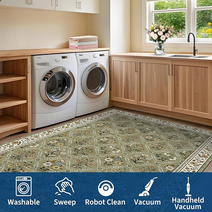 Runner Rug for Hallway Entryway 2.5x8 Farmhouse Floral Non-Slip Machine - Image 7