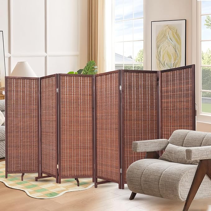 Bamboo Room Divider Panel with 360°Rotating Feet, 6 Panel 47" H Short Folding by JVVMNJLK