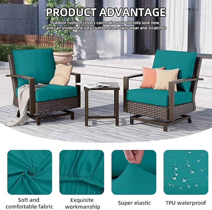 14Pcs Outdoor Cushion Covers, Patio Cushion Covers, Stretch Elastic Slipcovers - Image 3