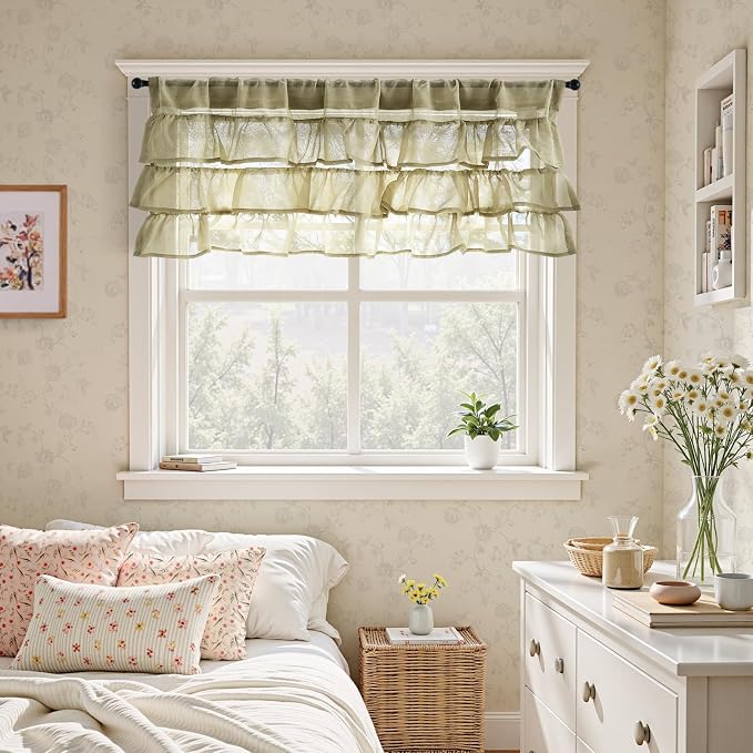 jinchan Sage Green Ruffled Valance Curtain - Image 5