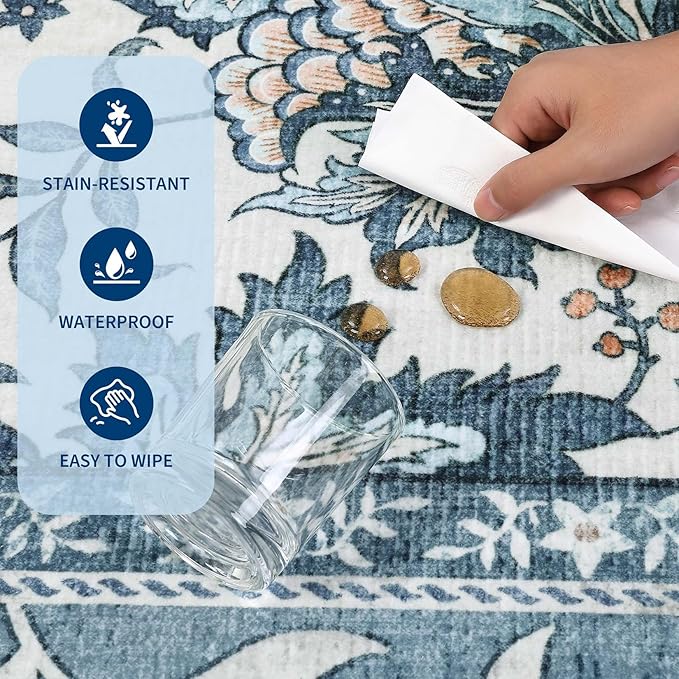 GarveeHome Provence Misty Blue 2x6 Washable Kitchen Runner Rugs Non Slip - Image 7
