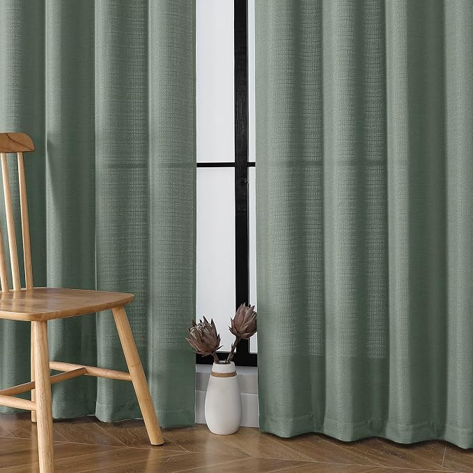 Chyhomenyc Sage Green Curtains 96 Inch Length 2 Panels Set, Faux Linen Textured - Image 7
