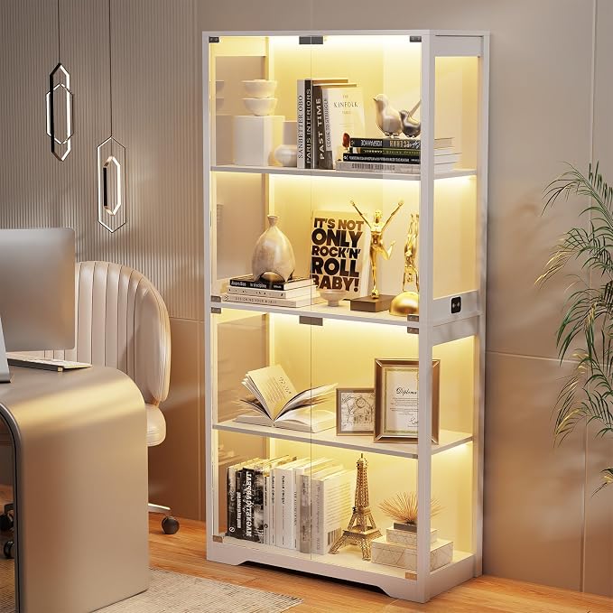 BROTTAR Display Cabinet with Glass Doors, 4-Tier Curio Cabinet with 3 Color - Image 3