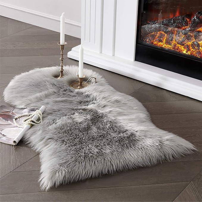 SERISSA Faux Sheepskin Fur Area Rug Grey Fur Chair Cover Seat Pad Small Fuzzy by SERISSAHomeDecorCollection