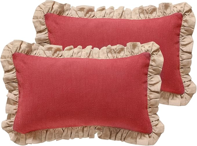 patdrea Shabby Chic Red Decorative Throw Pillow Covers 20x12 Set of 2, by patdrea