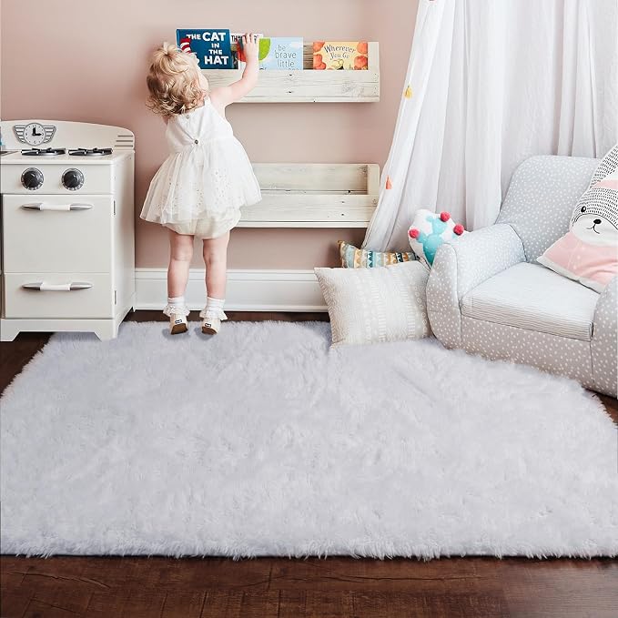 White Runner Area Rugs for Bedroom, Shag Fluffy Bedside Rug for Living Room - Image 3