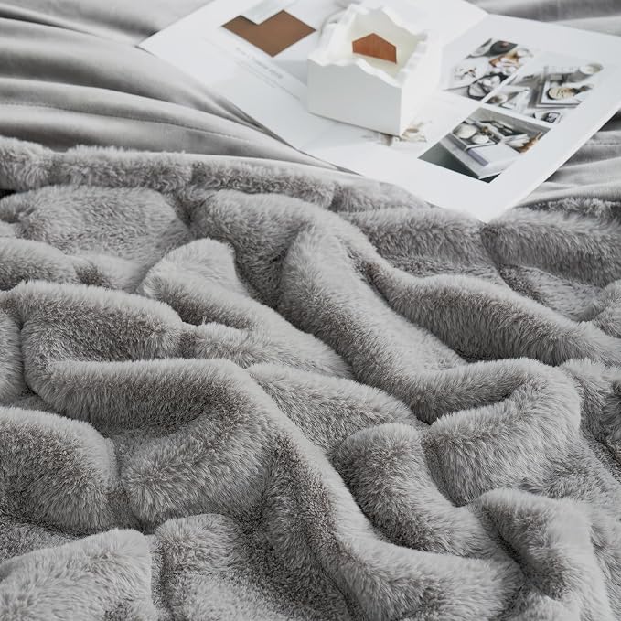 Cozy Bliss Deluxe Sheared Rabbit Faux Fur Throw Blanket, Soft Fuzzy High-Low - Image 8