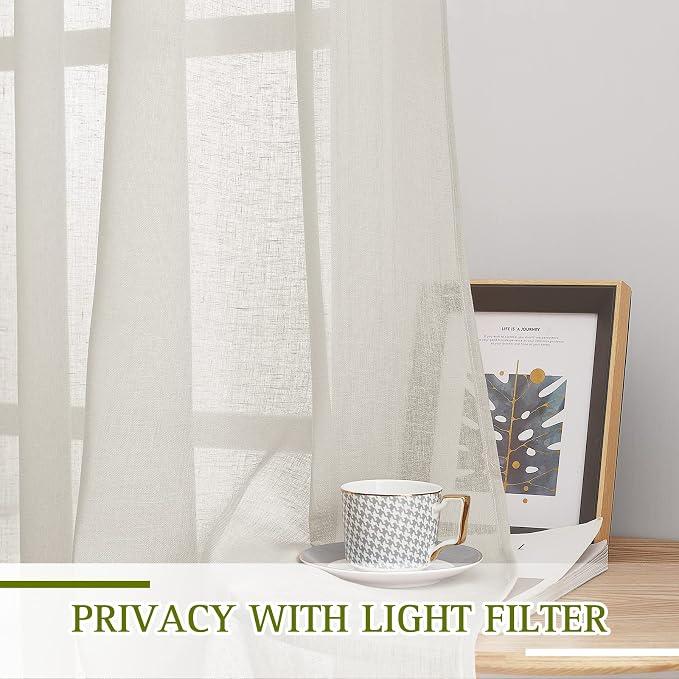 NICETOWN Natural Linen Sheer Curtains Faux Flax - Image 3