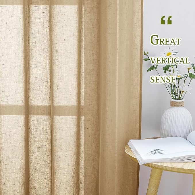 NICETOWN Sheer Curtains Flax Texture 84 inch Length, Grommet Semi Sheer Window - Image 3