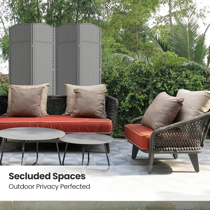 Paper Rope Room Divider, 4 Panel Wood Mesh Woven Design Screen - Image 5
